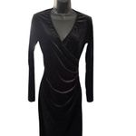 Velvet Gown Black Size Small V Neck Ruching Slit Long Sleeve Photo 1