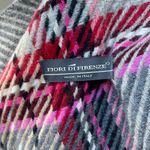 Vintage Fiori di Firenze Gray Pink Plaid Wool Scarf w Fringe Made in Italy Photo 2