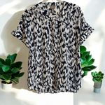 Chico's Glacier Popover Top Size 1 Size Medium Blue Floral Short Sleeve Boho Photo 1