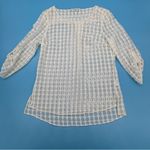 Akris Punto  Women’s Scoop Neck 3/4 Sleeve Top Size 6 Cream Sheer Dot Pattern Photo 6