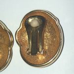 Vintage Satin Soft Gold Tone Navy Blue Enamel Retro Boho Clip On Earrings Photo 2