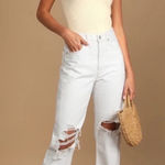 AGOLDE ‎ 90s Mid Rise White Straight Leg Denim Distressed Jeans Size 27 Photo 0