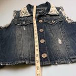 Distressed Ripped Denim Jean Jacket Vest with Crochet Details Blue Size M Photo 14