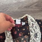 Vintage Black Floral Dress with Lace Detail Button Down Midi Size 8 Photo 3