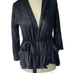 Juicy Couture  Black Wrap Top S Shimmer Y2K Belted Hooded Long Sleeve Photo 0