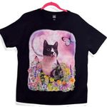 Wild Fable ‎ Cat Floral Butterfly Shirt Black Small Photo 0