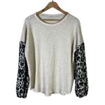 JODIFL Leopard Print Waffle Knit Top Womens M Cream Oversized Neutral Cozy Photo 1