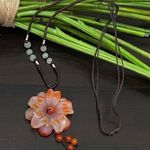 Carnelian Agate Stone Flower Adjustable Cord Necklace Photo 0