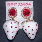 Betsey Johnson New  White Strawberries Red Rhinestones Gold ToneDrop Earrings $48 Photo 3