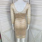 Jump Apparel Lace Sheath Party Dress Metallic Gold Cream Small Knee Length Photo 3