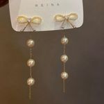 Elegant Bow White Pearl Dangle Drop Earrings for Women Photo 0