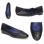 Diane Von Furstenberg  Corolla Flats Black Leather Perforated Scallop Trim Sz 7.5 Photo 2