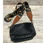 Crossbody Purse Black Woven Camo Adjustable Strap Gold Hardware Faux Leather Photo 4