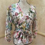 Marciano  by Guess Botanical Blouse Floral belted Long sleeves Summer Spring Sz 6 Photo 4