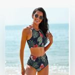 Cerburny High Waisted Bikini Women’s 2 Piece Swimsuit Racerback Floral XL Black Photo 5