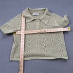 MNG Mango Womens Open Knit Cropped Polo Top S Beige Crochet Short Sleeve Button Tan Photo 3