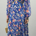 Rixo Ayla Dress blue floral v neck long sleeve belted Small size 6 Photo 0