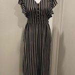 Xhilaration  Black & Cream Vertical Striped Jumpsuit With Ruffle Sleeves - XS Photo 1