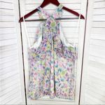 Gianni Bini  Watercolor Ruffled Racerback Halter Blouse White Multicolor Medium Photo 8