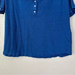 Chico's Chico’s 100% Linen Blue Stretch Henley Short Sleeves Tee, Sz Large Photo 3