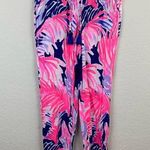 Lilly Pulitzer Hot Pink Blue Palm XS Piper Jogger Pants Tassel Drawstring Photo 0