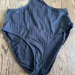Aerie  Womens Black Ribbed Cut Out Ring One Piece Monokini Swim Suit Size Large Photo 3