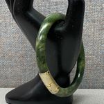 Vintage Jade Bangle Bracelet Gold Plated Clasp Chunky Bold Luck Lucky Green Photo 8