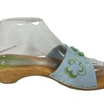 Sanita Danish Clogs Womens 9 Blue Green Suede Wood Heel Slide Sandals 3D Flowers Photo 1