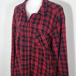 Beach Lunch Lounge Red and Black Plaid Flannel with Black Gathered Back Size XL Photo 2