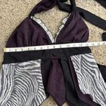 Y2K Purple Black Halter Top Zebra Stripes Handkerchief Hem Grunge Babydoll Top S Photo 2