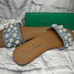 Lauren Lorraine Blue Sandals with Pearl Accents Size 9.5 Photo 1