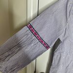 Tommy Bahama  blue stripe floral embroidered poplin dress medium coverup vacation Photo 2