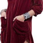 R.Vivimos Womens Velour Long Sleeve Pockets Casual Mini Shirt Dress Red Med 8/10 Photo 0