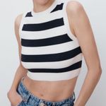 ZARA Knit Small Crop Top Tank Top Retro Academia Nautical Striped Photo 8