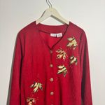 Vtg Blair Boutique Top Women S Red Animal Print Leaf Fall Embroidery Holiday Photo 2