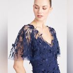Theia Gretchen Appliqué Sequin Cocktail Dress Navy NWT Size 4 Floral Midi Dress Blue Photo 4