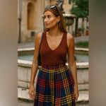 Vintage ILGWU Rainbow Drop Waist Wool Plaid Pleated Midi Skirt S/M Red Size M Photo 5