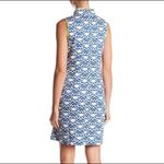 Vince Camuto  White/Blue Neon Filigree Sleeveless Shift Dress Size 4 Photo 4