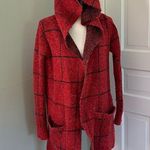 Cyrus  Red & Black Windowpane Hooded Sweater Jacket Cozy Warm Winter XS Photo 0