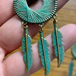 Boho Turquoise Dream Catcher Patina Dangle Earrings Green Photo 3