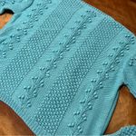 Moriarty’s Ireland Pima Cotton hand knit Textured Knit Cardigan teal Blue Size L Photo 5