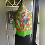 Vintage lazy daisy floral orange green sheer panel head neck scarf Photo 1