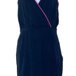 Mara Hoffman  Navy Blue Pink Trim Mini Dress Silk Blend Sleeveless Side Zip Photo 0