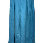 Athleta 100% Linen Playa Wide Leg Crop Pants 8 Teal Blue Split Hem Coastal Beach Photo 0