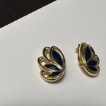 Trifari Signed Blue Enamel Clip On Earrings Gold Tone Photo 2