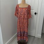 Umgee Boho Orange Blue Floral Midi Dress Photo 1