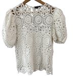 AQUA ‎ Bright White Boho Crocheted Puff Sleeve Top Size Medium Photo 1