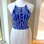 Jealous Tomato Vintage Y2K  Cobalt Blue White Halter Gauze Maxi Dress Size Medium Photo 2