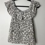 Anthropologie  Dolan Savannah Ruffled Blouse Gray White Snow Leopard Print XS Photo 3