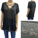 Flirtitude Black Gray Criss Cross V Neck Lightweight Semi Sheer Tee Womens XL Photo 1